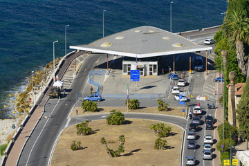 Menton - August 2016: Border crossing point  from Italy into France