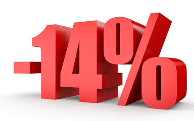 Discount 14 percent off. 3D illustration on white background.