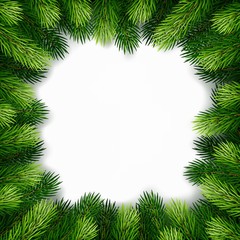 Fototapeta na wymiar Frame of detailed Christmas tree branches on isolated background