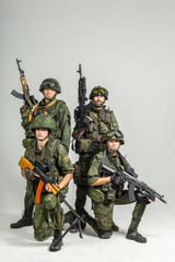 Group of russian soldiers  on white background