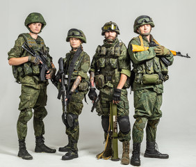 Group of russian soldiers  on white background