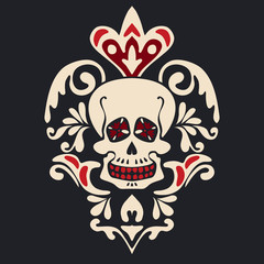 damask floral skull emblem