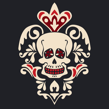 damask floral skull emblem