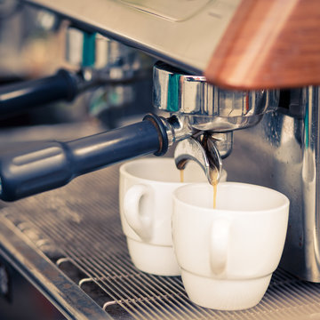 Brewing two espresso in coffee machine