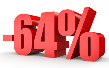 Discount 64 percent off. 3D illustration on white background.