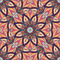Ornate floral seamless texture, endless pattern with vintage mandala elements.