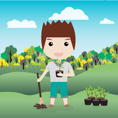 Obraz na płótnie Canvas children planting a tree vector illustration