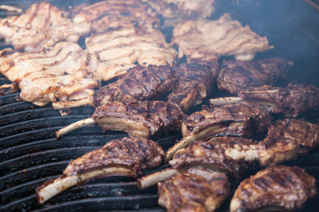 Lamb chops on a charcoal grill