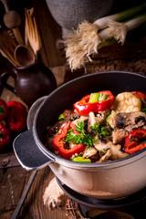 Goulash with colored vegetables