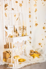Christmas gold and white decorations