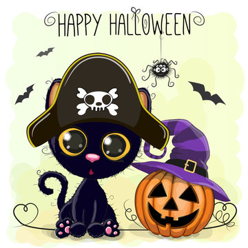 Halloween illustration of Cartoon black cat