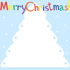 Styled Christmas tree on blue background with falling snow. Colored inscription Merry Christmas.