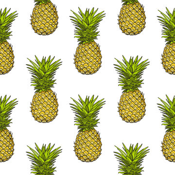 pineapple tropical vector illustration textile print fashion seamless. print in the style retro of 80's.