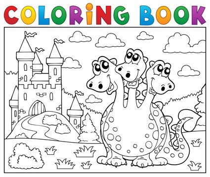 Coloring book dragon near castle theme 3