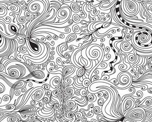 Beautiful vector abstract seamless endless texture with decorative linear ornaments and figured curling lines