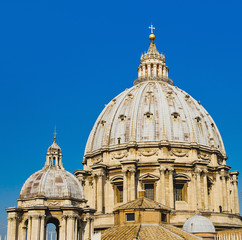 Fototapeta na wymiar View of the dome of Saint Peter’s Basilica in Vatican City
