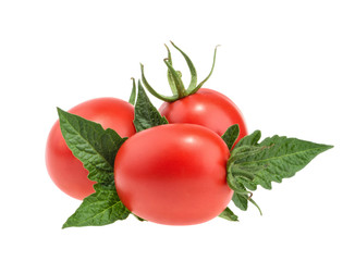 Tomatoes with leaves isolated on white without shadow