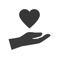 human hand holding a heart shape icon silhouette. vector illustration