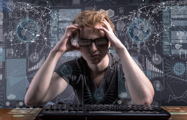 Young hacker in data security concept
