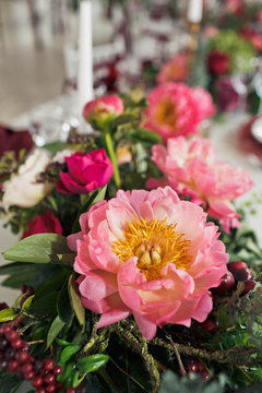 exquisite bouquet decorated with peonies