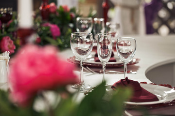 Wineglasses on the wedding table