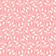 Seamless leaves pattern on pink background
