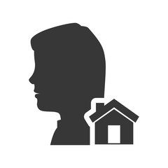 avatar woman person female user with house icon silhouette. vector illustration