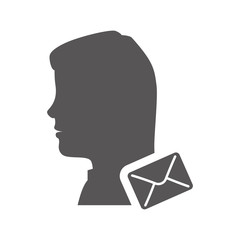 avatar woman person female user with mail envelope icon silhouette. vector illustration