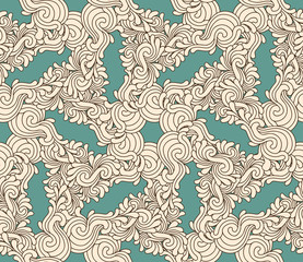 Seamless decorative zentangle graphic pattern on teal background