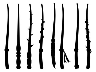 Magic wands. Silhouette on a white background. Wizard tool. Vector illustration.