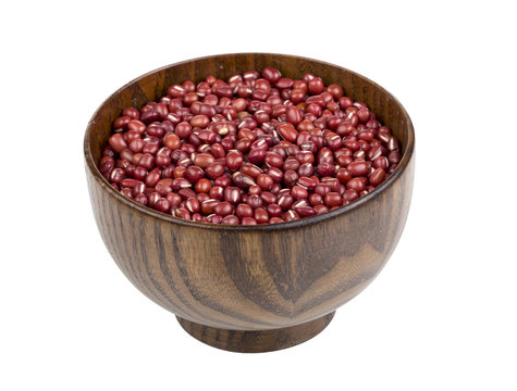Red Beans in a wooden bowl on the white background