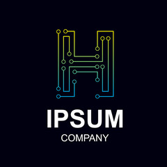 Abstract letter H logo design template,Technology abstract dot connection cross vector logo icon circle logotype