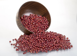 Red Beans in a wooden bowl on the white background