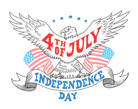 Independence day of the United States. Hand-drawn greeting card.