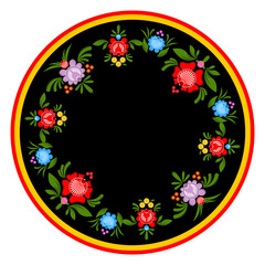 Gorodets painting plate. Russian national folk craft. Elements o