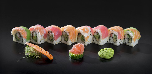 Mix of fresh Uramaki Sushi rolls, party set