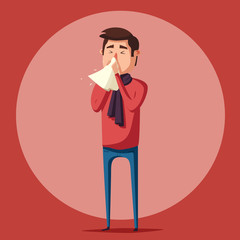 Sick man. Unhappy character. Vector cartoon illustration