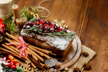 Homemade christmas cake with wild berries
