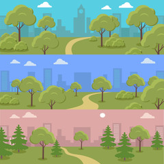 Set of City Park Vector Concepts In Flat Design