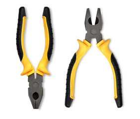 Obraz premium pliers,tweezers,tool,with yellow handles on white isolated background.