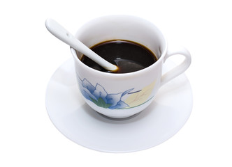 White cup with coffee on white