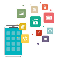 Smartphone and media app icon set. wearable technology and gadget theme. Colorful design. Vector illustration