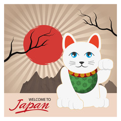 Lucky cat icon. Welcome to japan and asian culture theme. Colorful design. Vector illustration