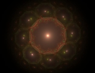 Obraz premium Lacy colorful clockwork pattern. Digital fractal art design. Abstract design of sacred symbols signs geometry.