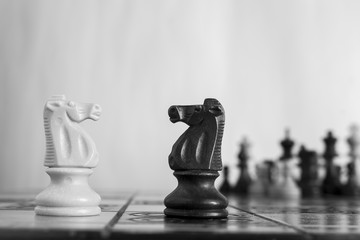 Scacchi fotografati su una scacchiera