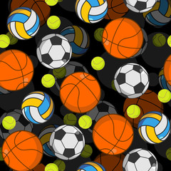 Sports ball 3d seamless pattern. Balls decoration. Basketball an