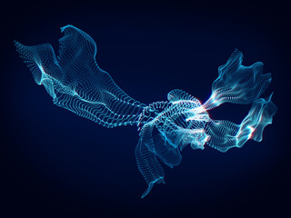 Abstract polygonal space low poly dark background with connecting dots and lines.Look like cloth shape.3D rendering.