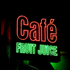 Cafe signboard at night