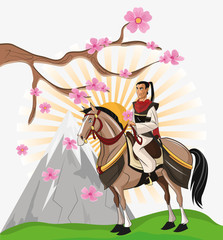 Samurai and horse cartoon icon. Japan and asian culture theme. Colorful design. Vector illustration