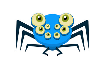 Cute blue spider with open eyes. Character design for Halloween poster or comic style flyer